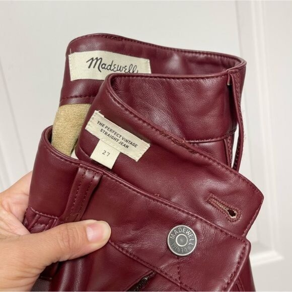 New Madewell The Plus Perfect Vintage Straight Jean Faux Leather in Cabernet 27 - Picture 10 of 14